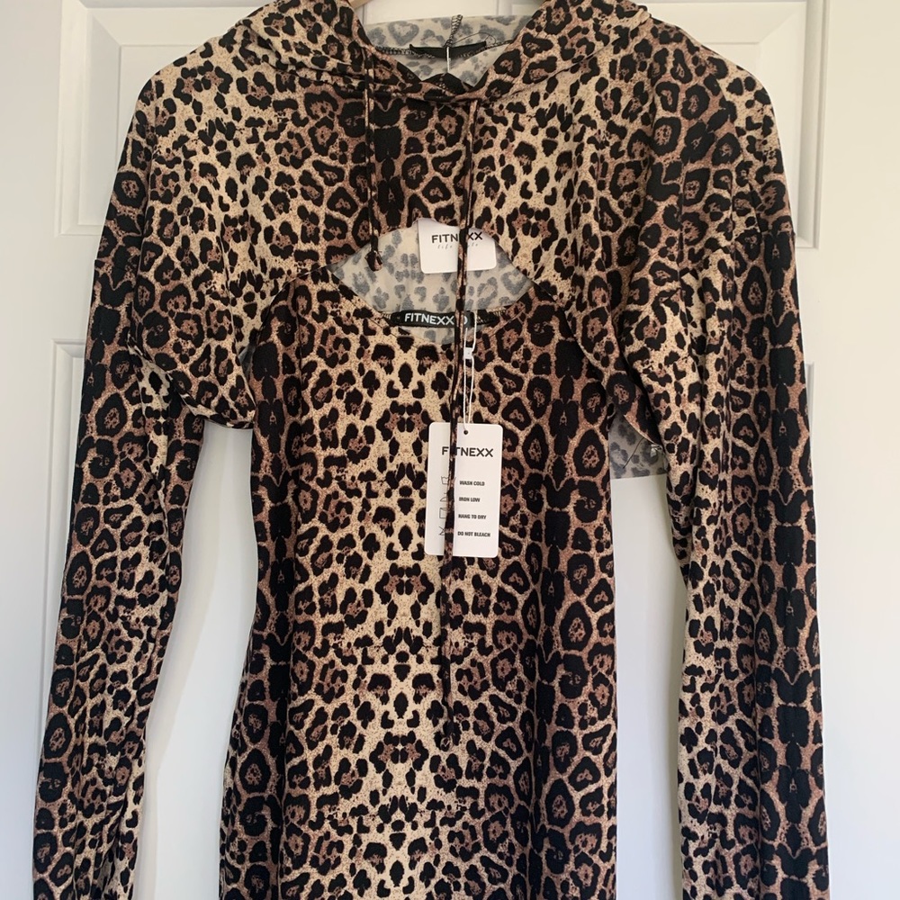 Animal print dress with long sleeved detached top